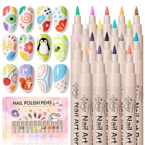 gellaktik 18 colors nail art pens set, 3d nail polish pens qui...