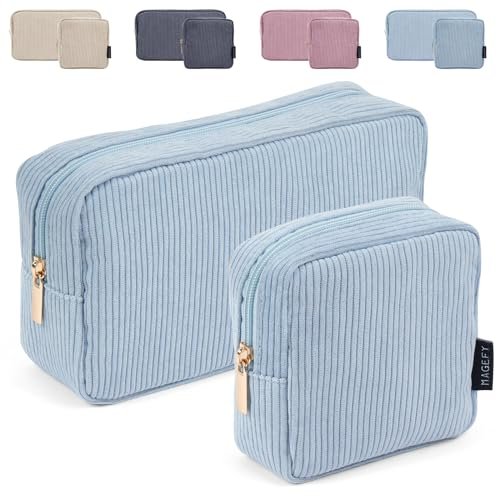 magefy makeup bag for purse, 2 pcs corduroy cosmetic bag for g...