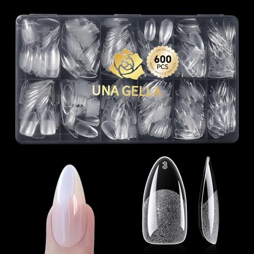una gella 600 pcs almond gel nail tips, pre etched medium almo...