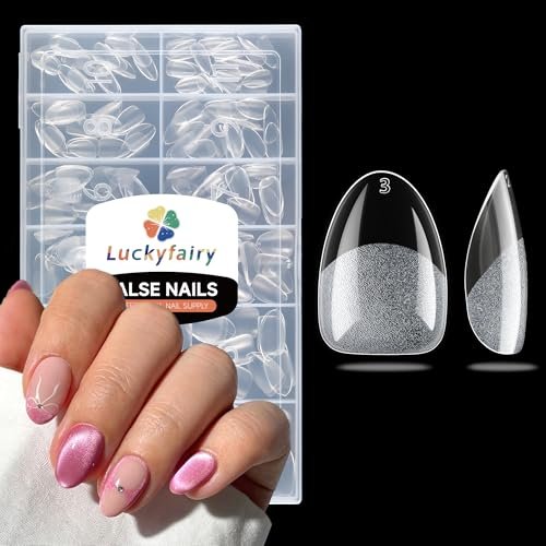luckyfairy extra short almond nail tips, 240pcs soft gel pre s...