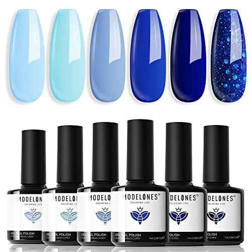 modelones blue gel nail polish set 6 colors, 2026 spring paste...