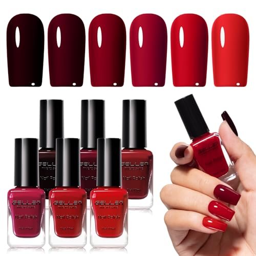 gellen dark red nail polish set, deep burgundy wine cherry blo...