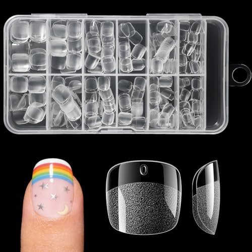 krofaue kids fake nails 240pcs 10 sizes squared oval half ma...