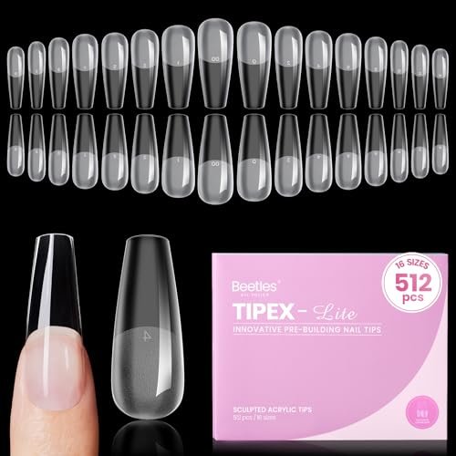 beetles tipex lite apex nail tips, coffin long, 512pcs 16 size...
