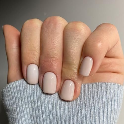 modelones extra short press on nails, milky white squoval fake...
