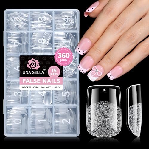 una gella short square nail tips 360pcs, 15 sizes no filing ne...