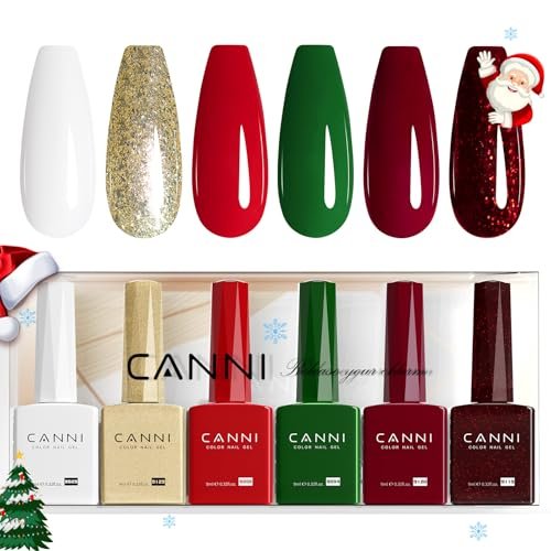 canni 6pcs 9ml gel nail polish set white glitter gold emerald...