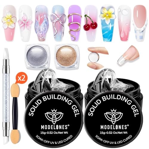 modelones 3d gel nail art kit, non sticky solid builder sculpt...