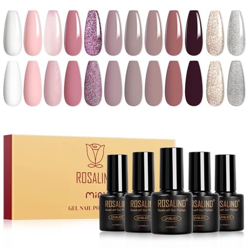 rosalind pink gray purple gel nail polish set, 12 colors white...