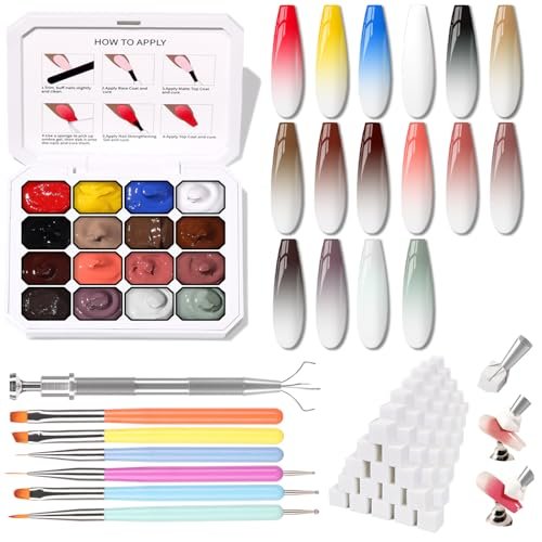 karroy sponges pat gel nail polish palette, 16 colors blending...