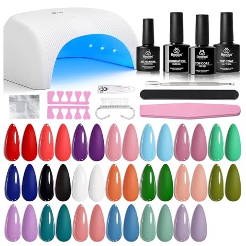 beetles gel nail polish kit with uv light 31pcs nail polish...