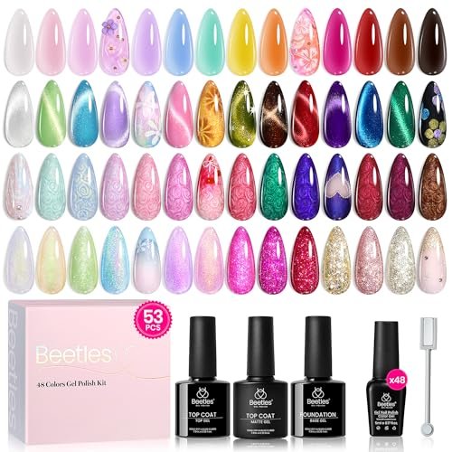 beetles spring gel nail polish set 53 pcs 48 colors cat eye...