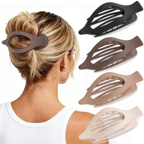 oeusnael 4 pcs large flat hair clips for women girls, french c...