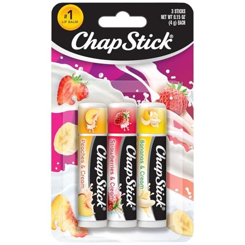 chapstick lip balm fruit & cream 3 pack collection – peach, st...