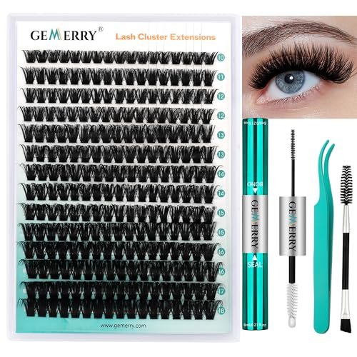 gemerry eyelash extension kit thick curl fluffy clusters kit w...