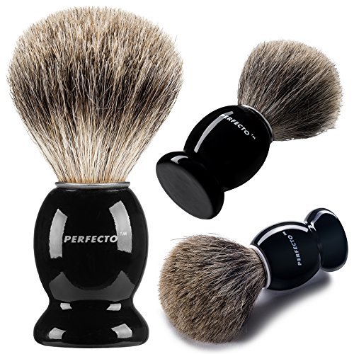 perfecto 100% pure badger shaving brush black handle engineer...