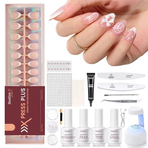 beetles press on nails, french tip press on nails short almond...