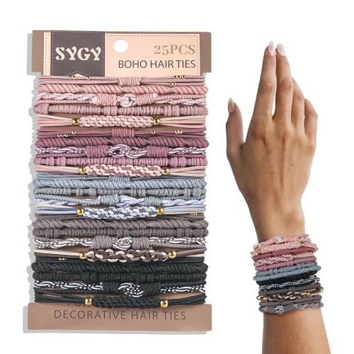 25 pcs boho hair ties, bracelets hair ties for thick or thin h...
