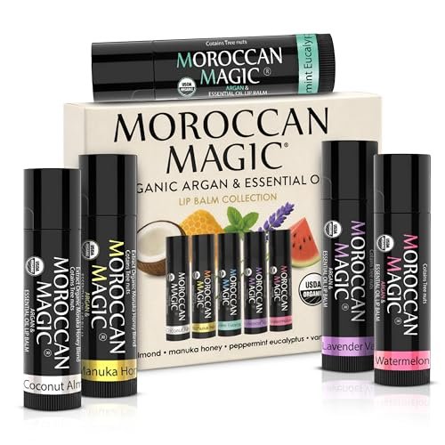 moroccan magic organic lip balm 5 piece variety pack gift set...