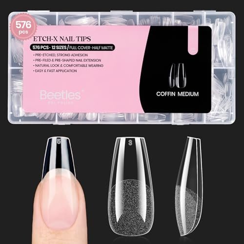 beetles gel nail tips medium coffin 576pcs etch x nail tips, 1...