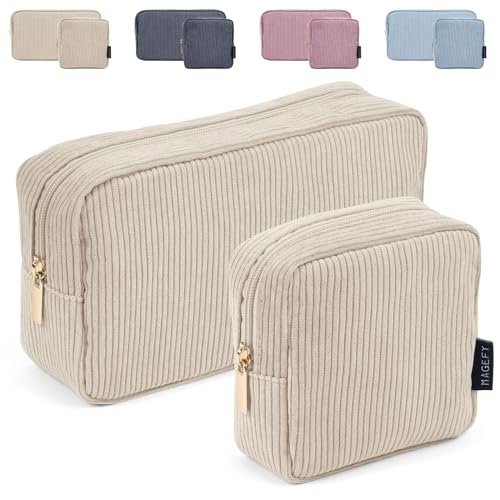magefy makeup bag for purse, 2 pcs corduroy cosmetic bag for g...