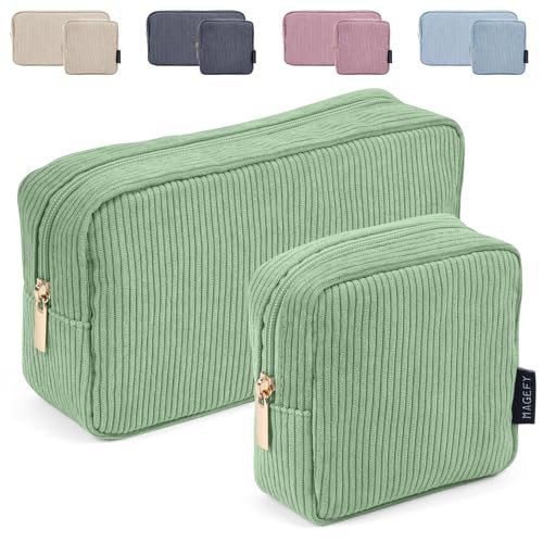 magefy makeup bag for purse, 2 pcs corduroy cosmetic bag for g...