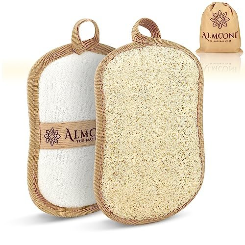 almooni premium exfoliating loofah pad body scrubber, made wit...