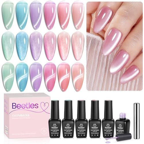 beetles cat eye gel nail polish set, 6 colors fairy garden pas...