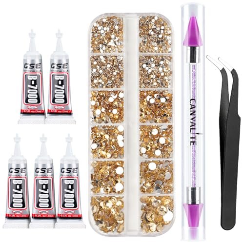 canvalite 3348pcs gold rhinestones flatback gems, nail rhinest...