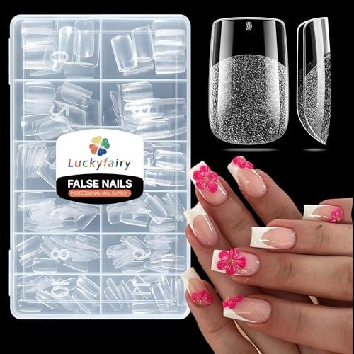 luckyfairy short square nail tips: 240pcs soft gel pre filed s...