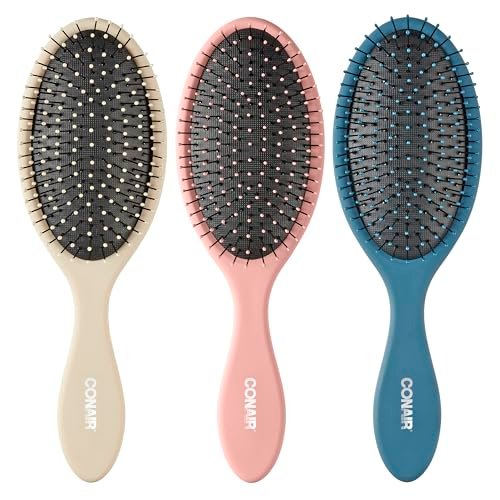 conair detangling hair brush set, 3 pack detangler brushes for...