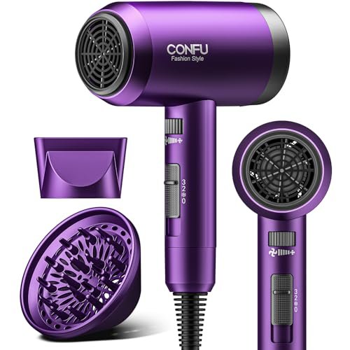 hair dryer with diffuser, confu ionic blow dryer 1600w, portab...