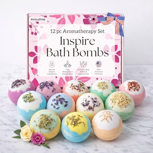 evolutionusa 12 inspire bath bombs for women & girls – flower...