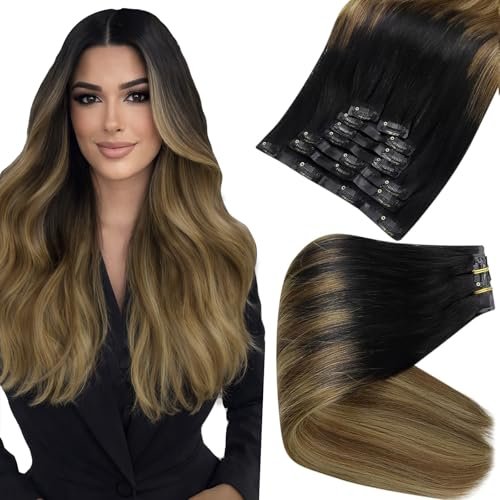full shine 12 inch seamless clip in hair extensions, balayage...