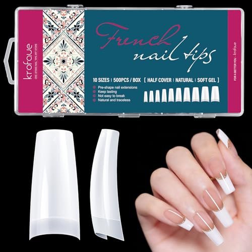 krofaue 500pcs false nails tips lady french style acrylic arti...