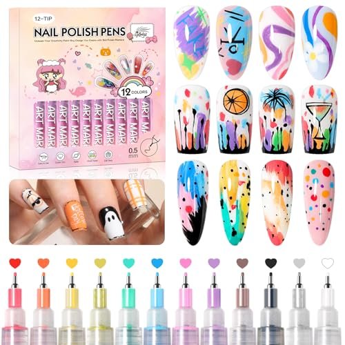 gellaktik 12 colors nail art pens set, 0.5mm fine tip nail art...