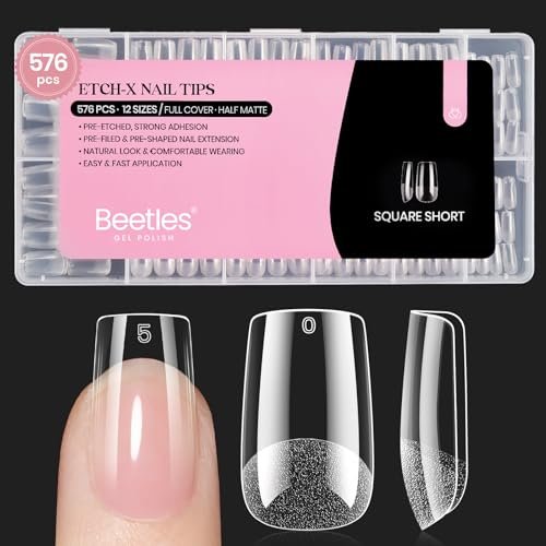 beetles gel nail tips etch x, square short, 576pcs 12 sizes, p...