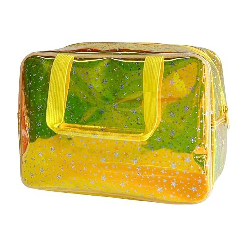 toteprint holographic yellow clear star large cosmetic bag and...