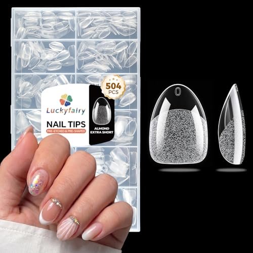 luckyfairy extra short almond fake nails, 504pcs soft gel pre ...