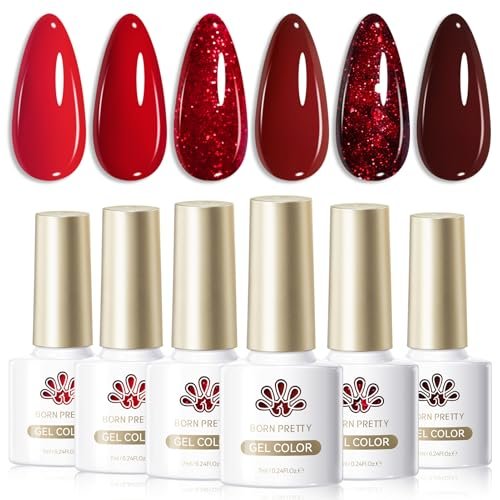born pretty red gel nail polish set 6colors valentine's day da...