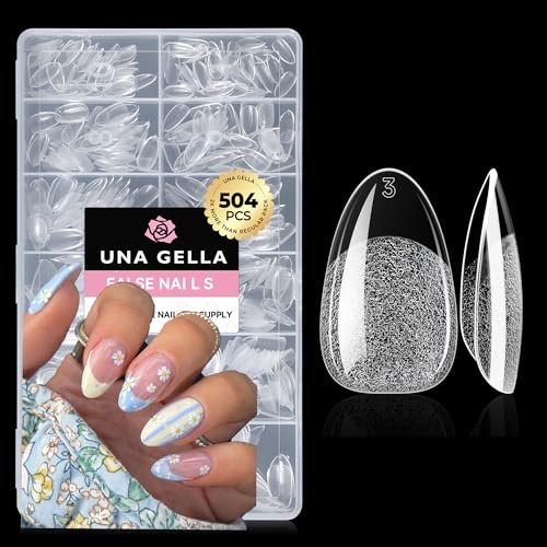 una gella short oval almond fake nails 504pcs press on nails p...