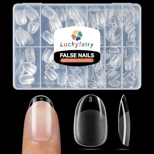 luckyfairy short oval round nail tips 240 pcs half matte cle...