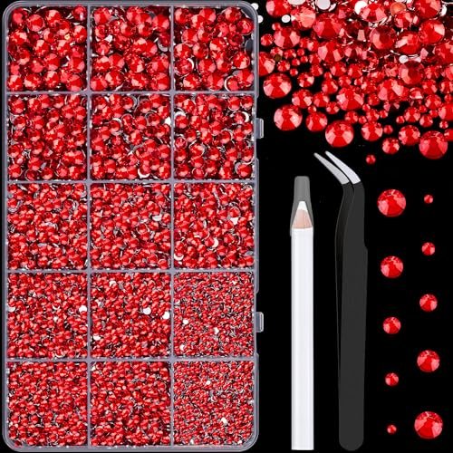 16000pcs resin rhinestones with tweezers for crafting, red 2 6...
