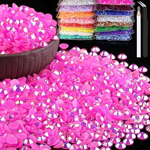 8000pcs 3mm resin rhinestones bulk, hot pink ab flatback round...