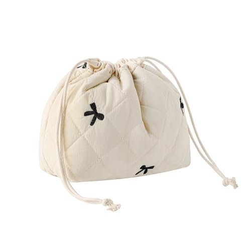 Cotton Quilted Drawstring Makeup Bag with Canvas Lining,Coquet... cotton quilted drawstring makeup bag with canvas lining,coquet...