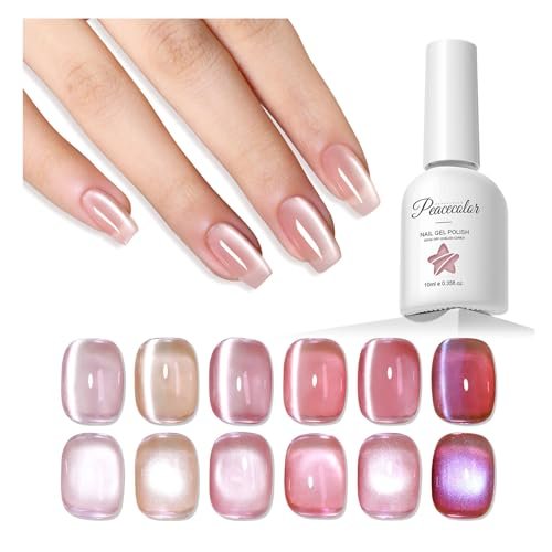 peacecolor cat eye gel polish set, 6 colors 10ml jelly nude pi...