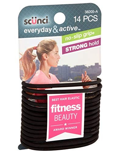 scunci black gel elastics, no slip grip, strong hold ponytaile...