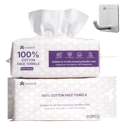 serenorch 100% cotton disposable face towels 120 count, soft c...