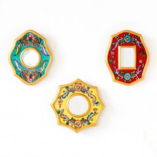 DecorContreras Peruvian Mirror Set of 3 - Mini 4 Inch Gold Rou... decorcontreras peruvian mirror set of 3 mini 4 inch gold rou...