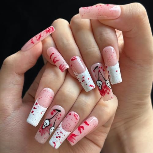 maglfell press on nails handmade long square french tip fake...